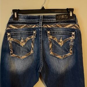 Gorgeous Miss Me Midrise Slim Boot Jeans with Embroidered Pockets 34” Inseam